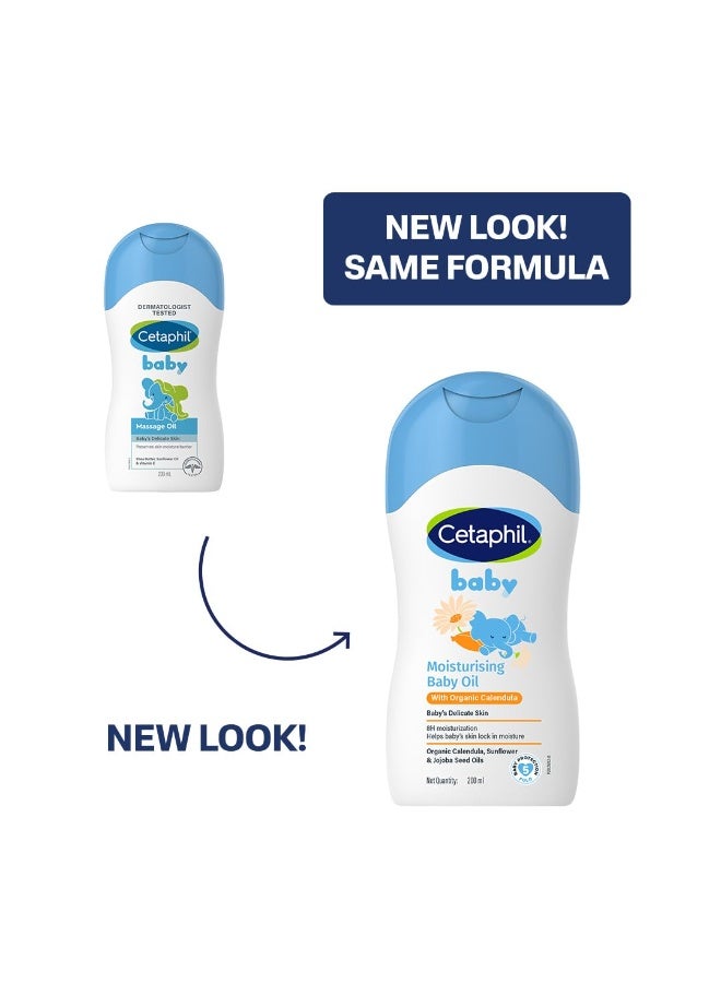 Cetaphil Baby Moisturising Oil with Organic Calendula 200 ml | Gentle Baby Massage Oil for Newborns & Babies from Day 1 | 8H Hydration, Skin Barrier Protection | With Sunflower & Jojoba Oil, Hypoallergenic - Image 3
